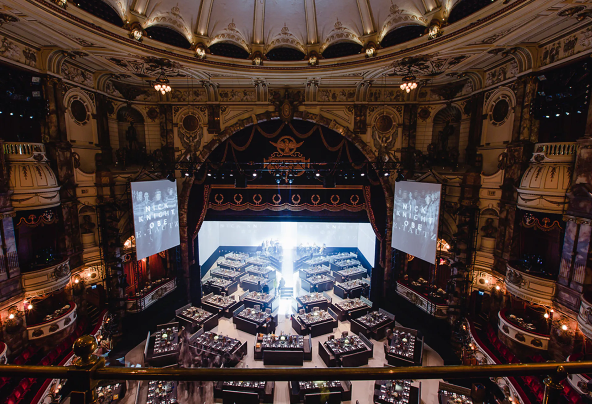 The Royal Albert Hall laid out for the British Fashion Awards, seen from above.