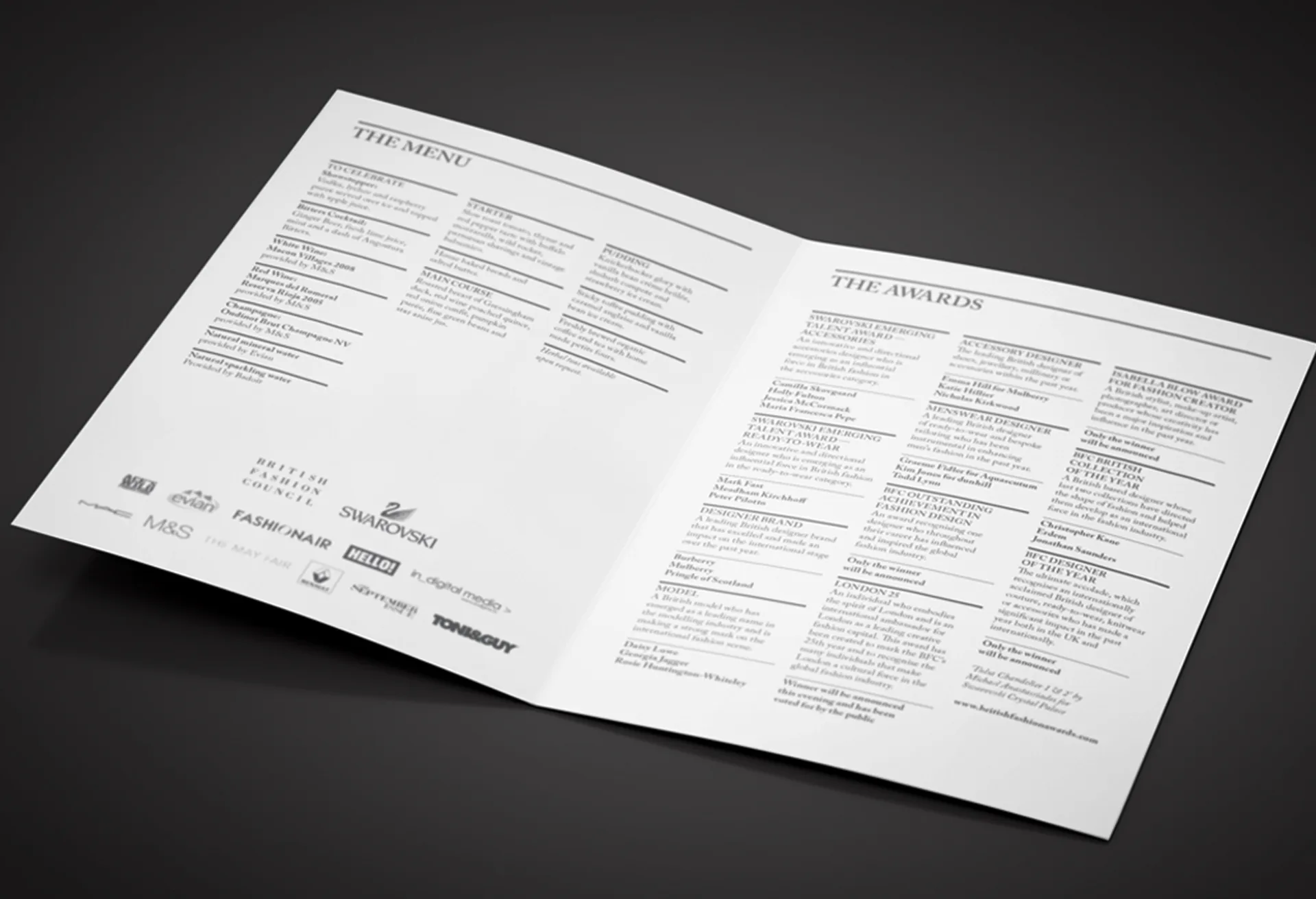 The awards programme lying open across two pages of nominees.