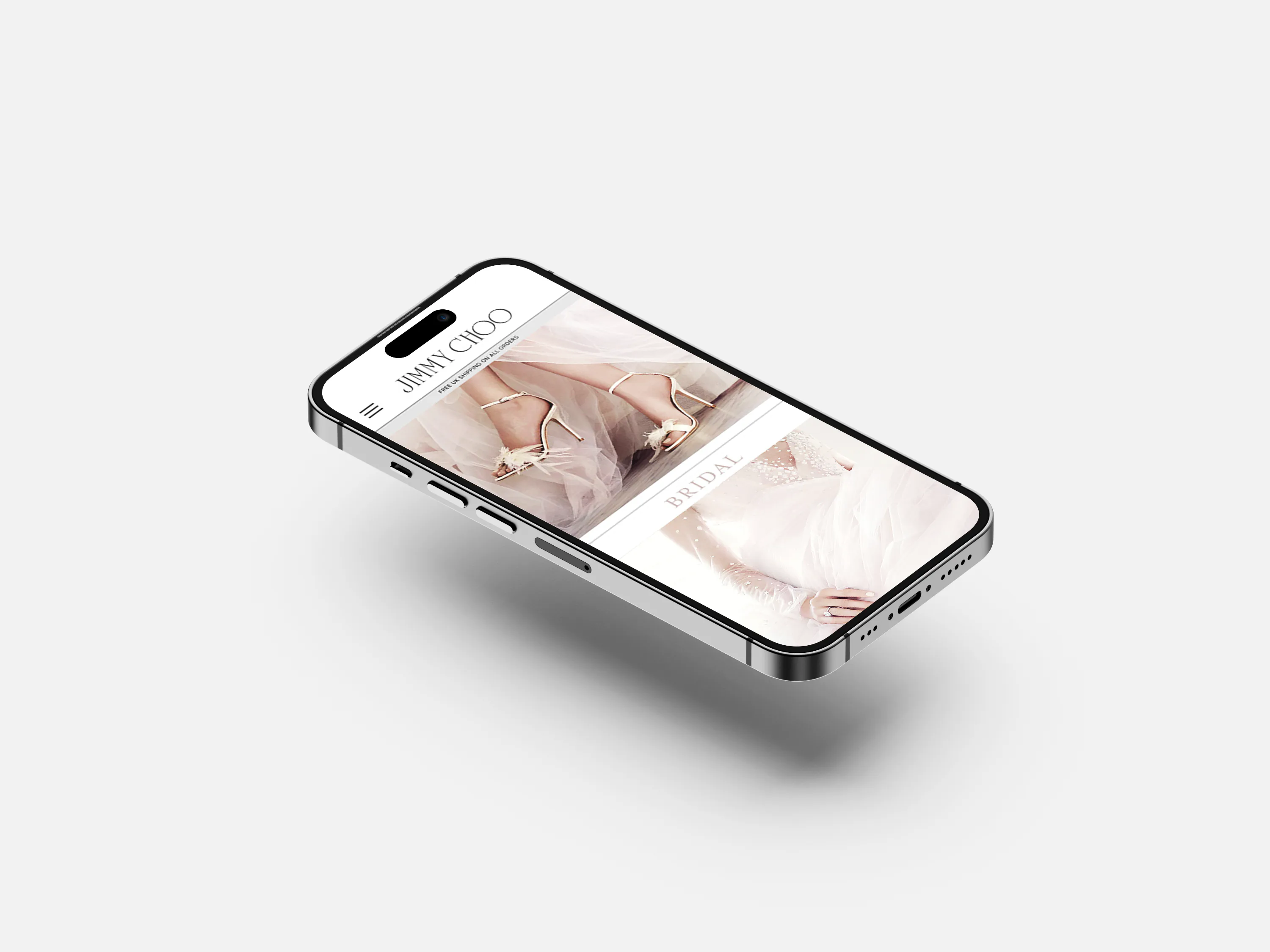 The Jimmy Choo website shown on a phone.