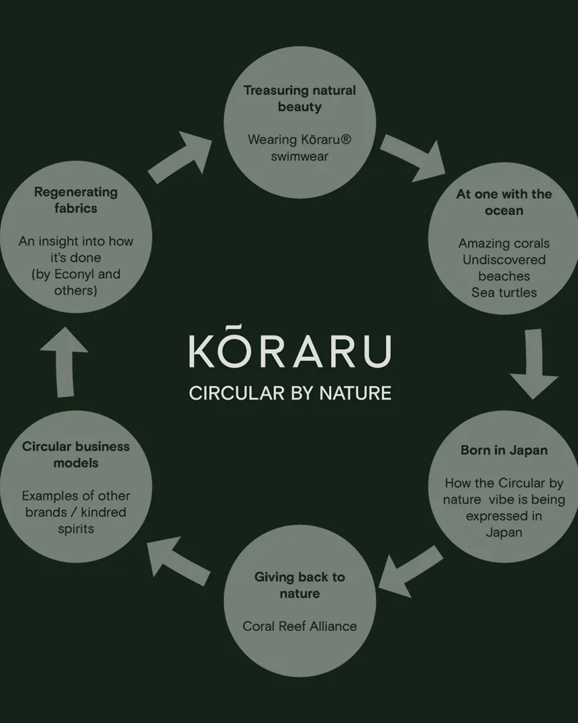 The brand model as a circle of six ideas around the words Circular by Nature.
